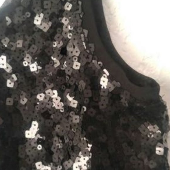 Forever 21 Black Square Sequin Sexy Ties in Back Semi-Transparent Top SZ M - Picture 4 of 7